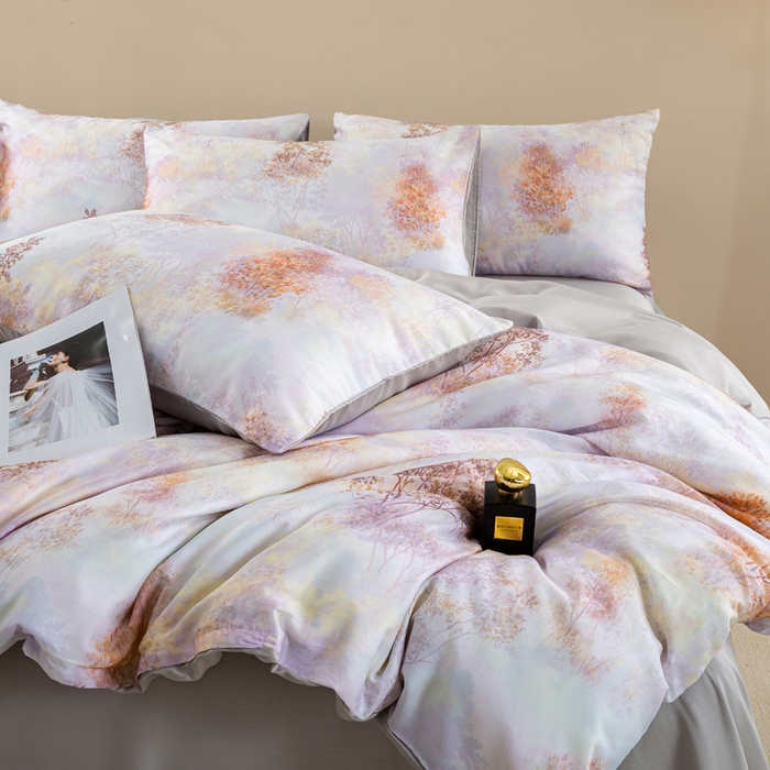 91家纺网 家纺一手货源 找家纺 麦田家纺 2025新款50S莱赛尔天丝印花四件套 幸福里