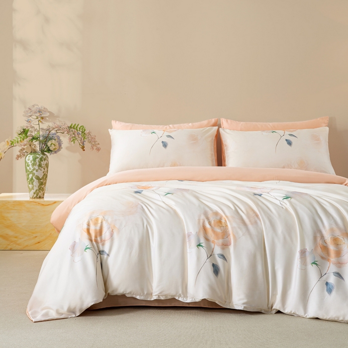 91家纺网 家纺一手货源 找家纺 麦田家纺 2025新款50S莱赛尔天丝印花四件套 绮梦-玉