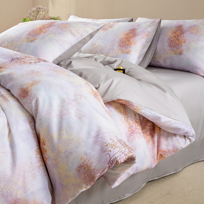 91家纺网 家纺一手货源 找家纺 麦田家纺 2025新款50S莱赛尔天丝印花四件套 幸福里