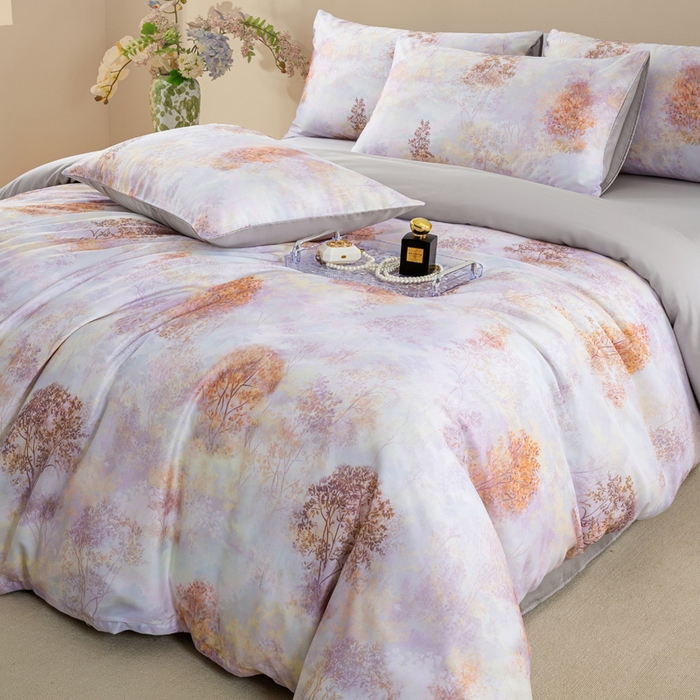 91家纺网 家纺一手货源 找家纺 麦田家纺 2025新款50S莱赛尔天丝印花四件套 幸福里