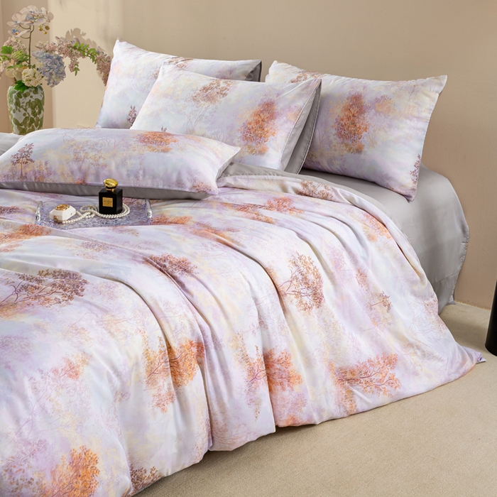 91家纺网 家纺一手货源 找家纺 麦田家纺 2025新款50S莱赛尔天丝印花四件套 幸福里