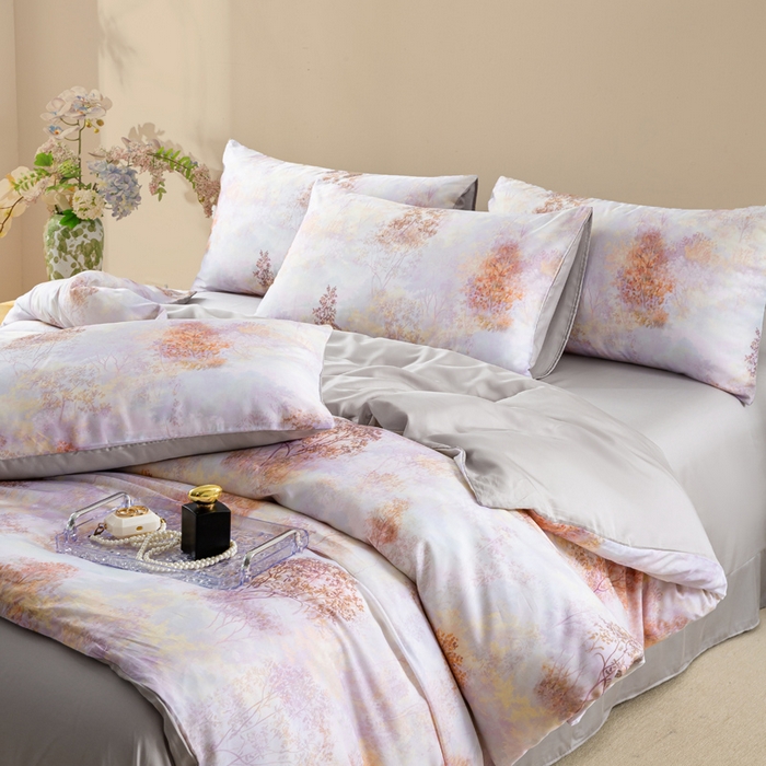 91家纺网 家纺一手货源 找家纺 麦田家纺 2025新款50S莱赛尔天丝印花四件套 幸福里