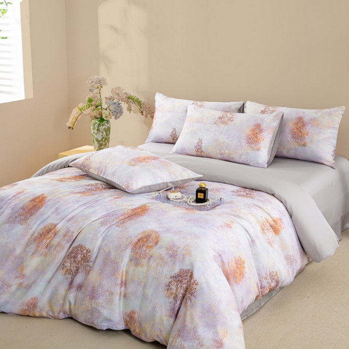 91家纺网 家纺一手货源 找家纺 麦田家纺 2025新款50S莱赛尔天丝印花四件套 幸福里