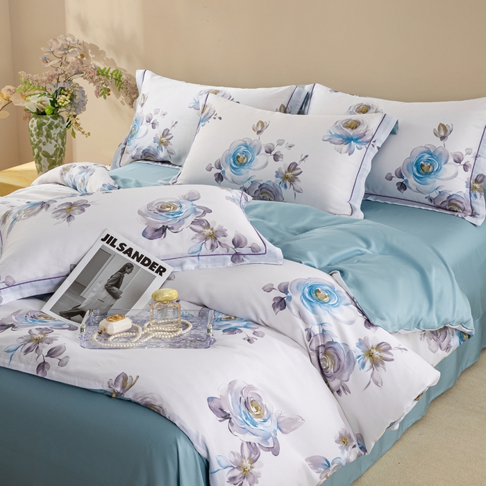 91家纺网 家纺一手货源 找家纺 麦田家纺 2025新款50S莱赛尔天丝印花四件套 安妮玫瑰