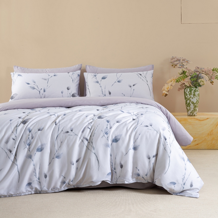 91家纺网 家纺一手货源 找家纺 麦田家纺 2025新款50S莱赛尔天丝印花四件套 静谧-灰