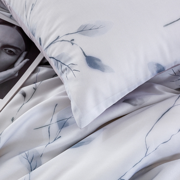 91家纺网 家纺一手货源 找家纺 麦田家纺 2025新款50S莱赛尔天丝印花四件套 静谧-灰