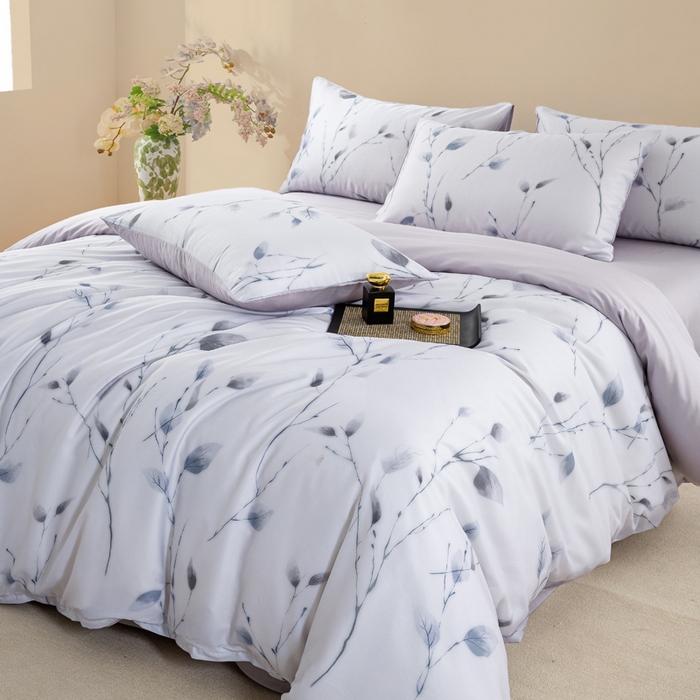 91家纺网 家纺一手货源 找家纺 麦田家纺 2025新款50S莱赛尔天丝印花四件套 静谧-灰