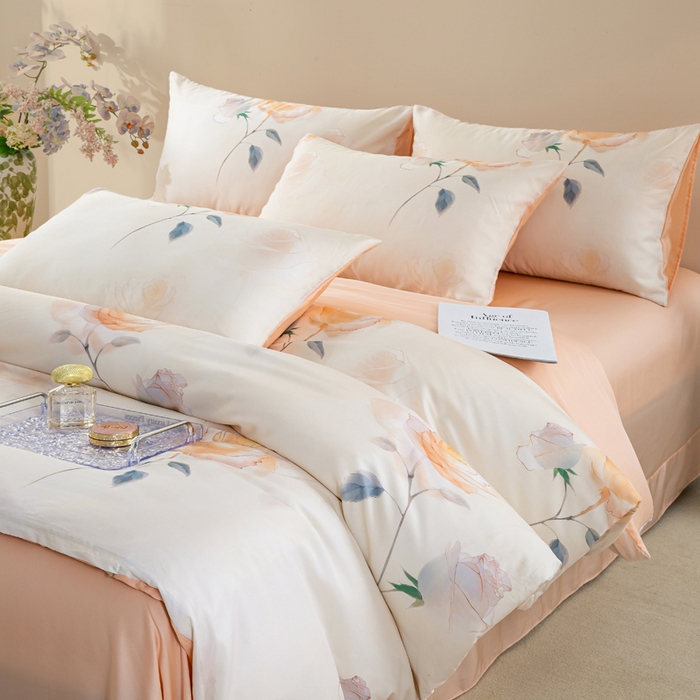 91家纺网 家纺一手货源 找家纺 麦田家纺 2025新款50S莱赛尔天丝印花四件套 绮梦-玉