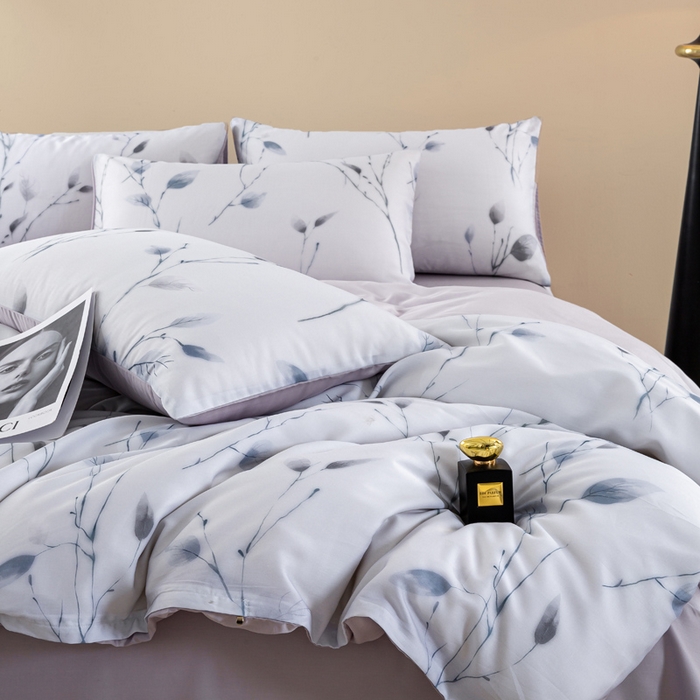 91家纺网 家纺一手货源 找家纺 麦田家纺 2025新款50S莱赛尔天丝印花四件套 静谧-灰