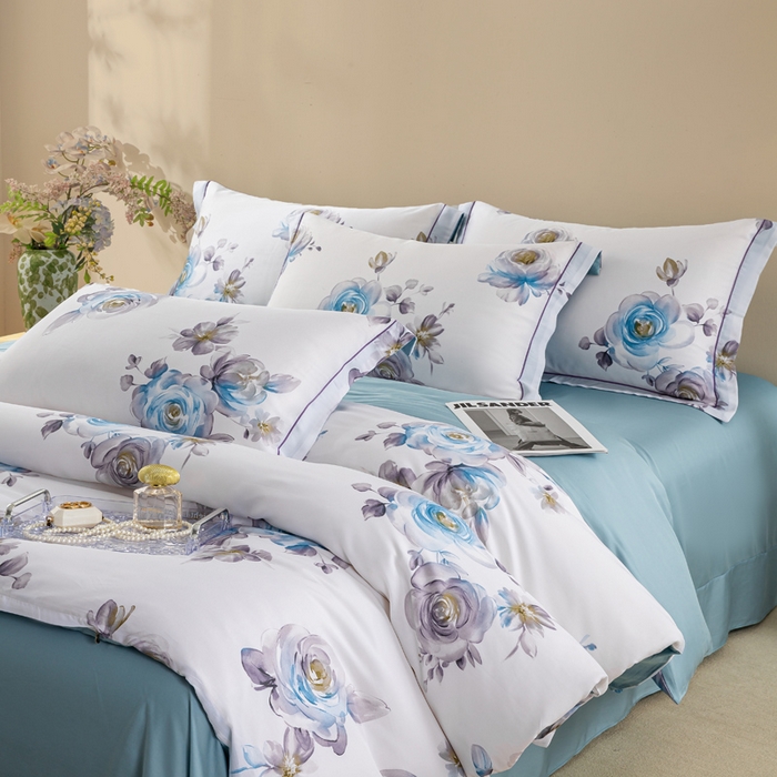 91家纺网 家纺一手货源 找家纺 麦田家纺 2025新款50S莱赛尔天丝印花四件套 安妮玫瑰