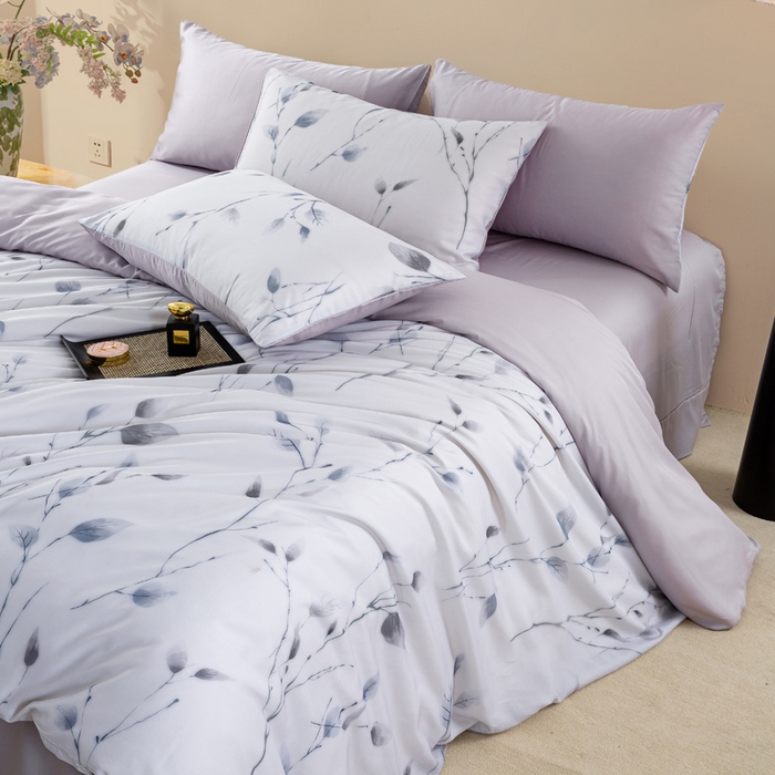 91家纺网 家纺一手货源 找家纺 麦田家纺 2025新款50S莱赛尔天丝印花四件套 静谧-灰