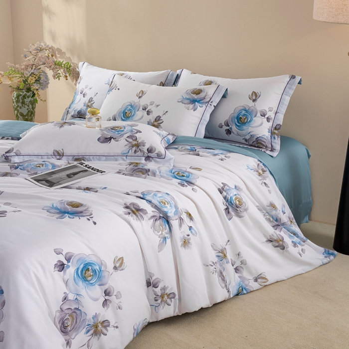 91家纺网 家纺一手货源 找家纺 麦田家纺 2025新款50S莱赛尔天丝印花四件套 安妮玫瑰