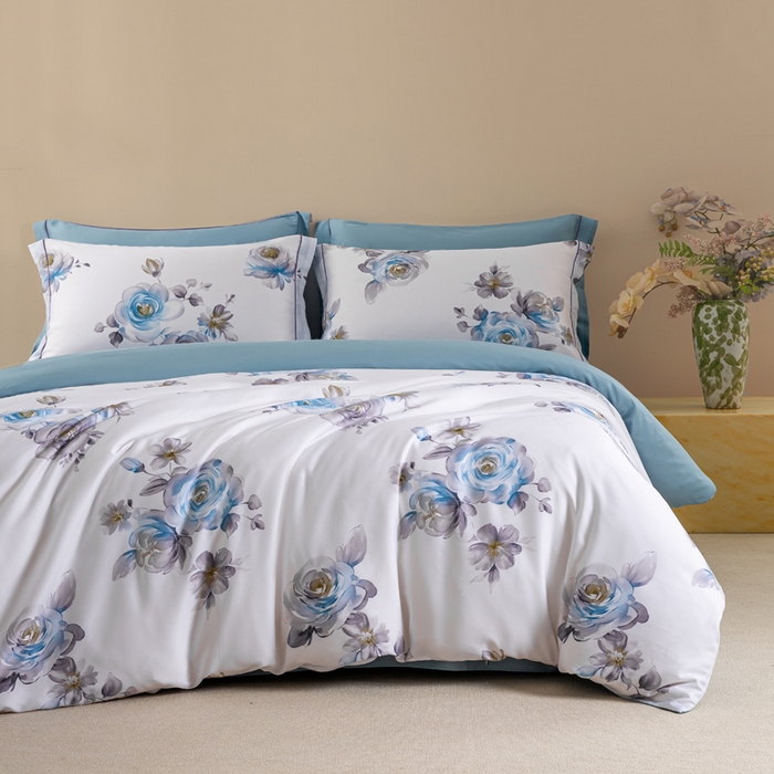 91家纺网 家纺一手货源 找家纺 麦田家纺 2025新款50S莱赛尔天丝印花四件套 安妮玫瑰