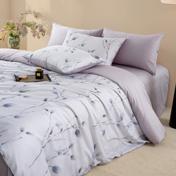 91家纺网 家纺一手货源 找家纺 麦田家纺 2025新款50S莱赛尔天丝印花四件套 静谧-灰