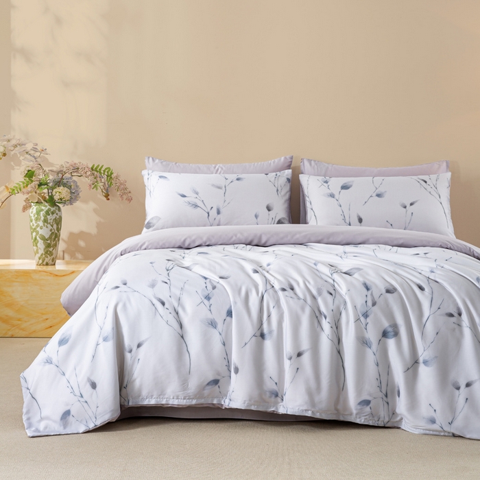 91家纺网 家纺一手货源 找家纺 麦田家纺 2025新款50S莱赛尔天丝印花四件套 静谧-灰