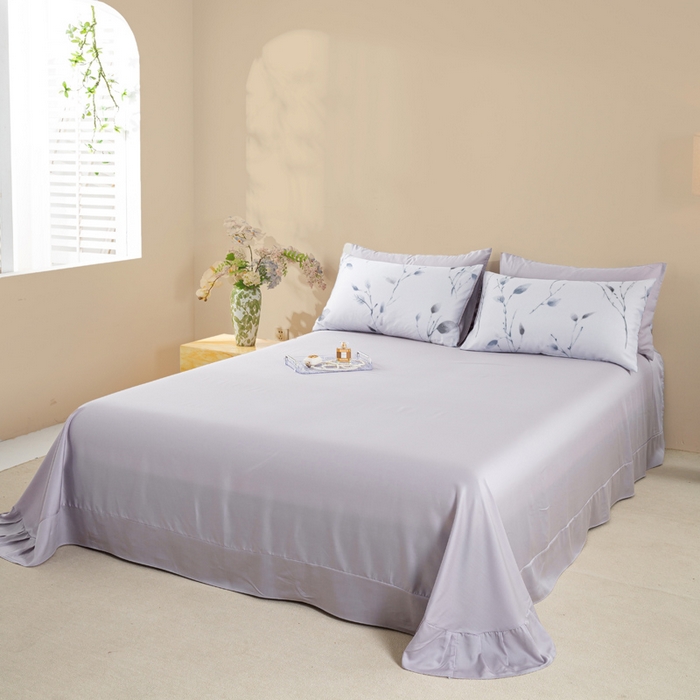 91家纺网 家纺一手货源 找家纺 麦田家纺 2025新款50S莱赛尔天丝印花四件套 静谧-灰