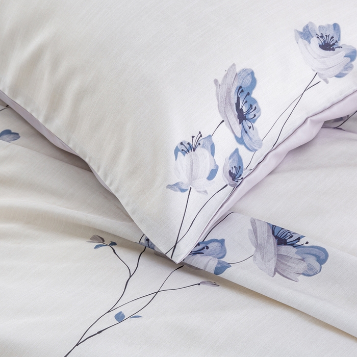 91家纺网 家纺一手货源 找家纺 麦田家纺 2025新款50S莱赛尔天丝印花四件套 蓝韵生香