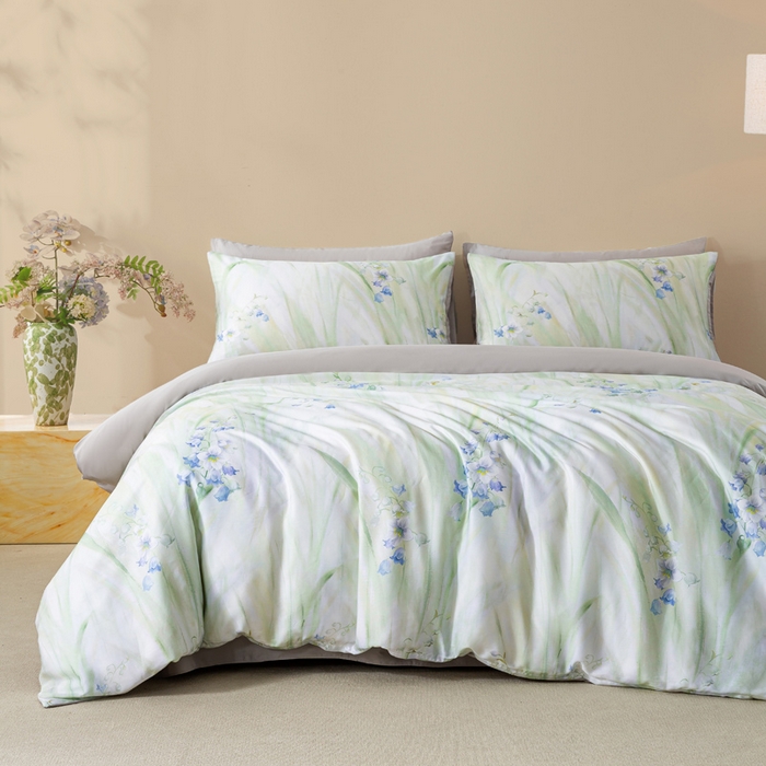 91家纺网 家纺一手货源 找家纺 麦田家纺 2025新款50S莱赛尔天丝印花四件套 铃兰梦-绿