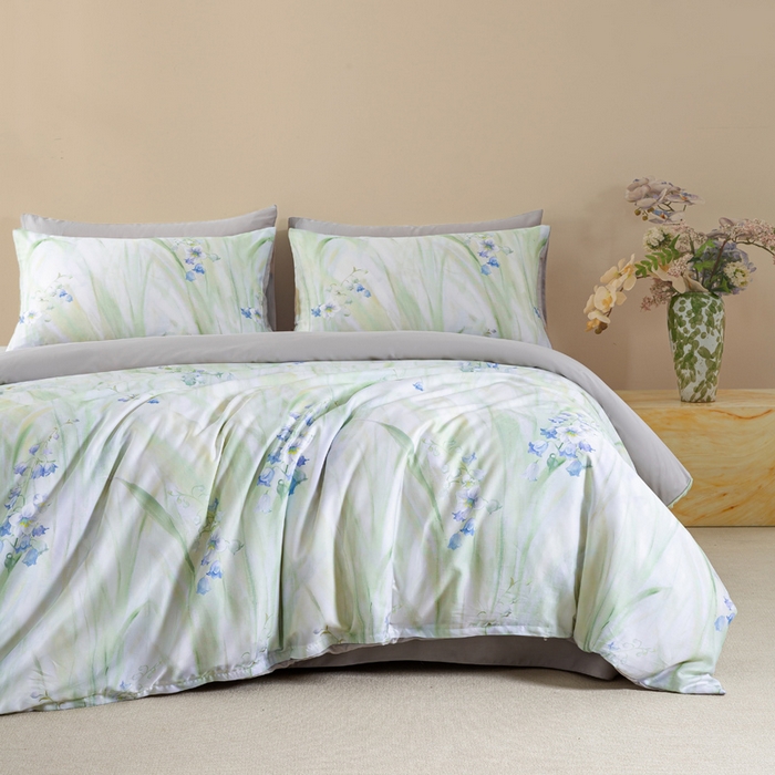 91家纺网 家纺一手货源 找家纺 麦田家纺 2025新款50S莱赛尔天丝印花四件套 铃兰梦-绿