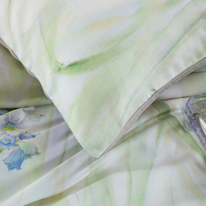 91家纺网 家纺一手货源 找家纺 麦田家纺 2025新款50S莱赛尔天丝印花四件套 铃兰梦-绿