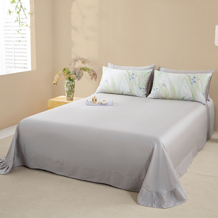 91家纺网 家纺一手货源 找家纺 麦田家纺 2025新款50S莱赛尔天丝印花四件套 铃兰梦-绿