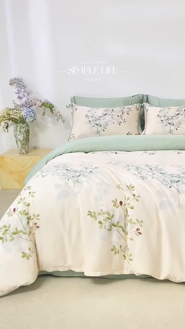 91家纺网 家纺一手货源 找家纺 麦田家纺 2025新款50S莱赛尔天丝印花四件套 娇花弄影