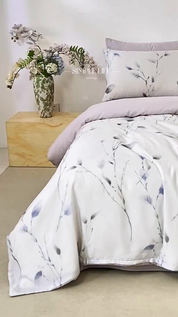 91家纺网 家纺一手货源 找家纺 麦田家纺 2025新款50S莱赛尔天丝印花四件套 静谧-灰