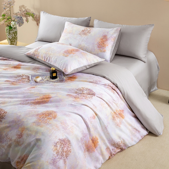 91家纺网 家纺一手货源 找家纺 麦田家纺 2025新款50S莱赛尔天丝印花四件套 幸福里