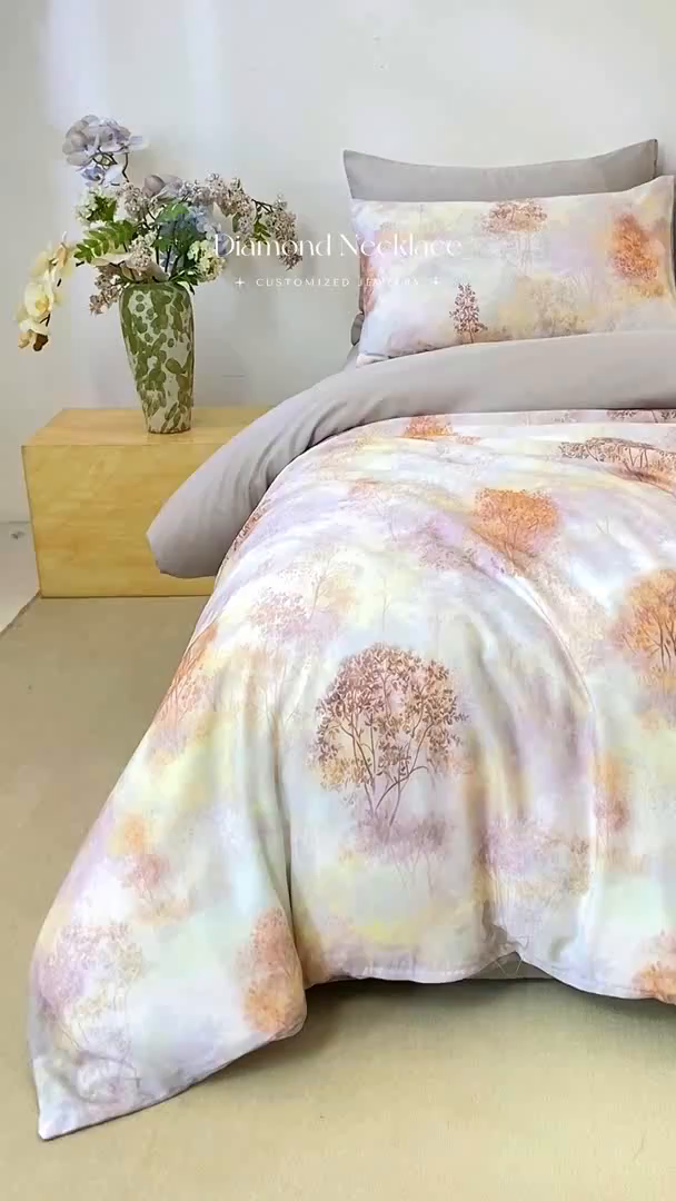 91家纺网 家纺一手货源 找家纺 麦田家纺 2025新款50S莱赛尔天丝印花四件套 幸福里