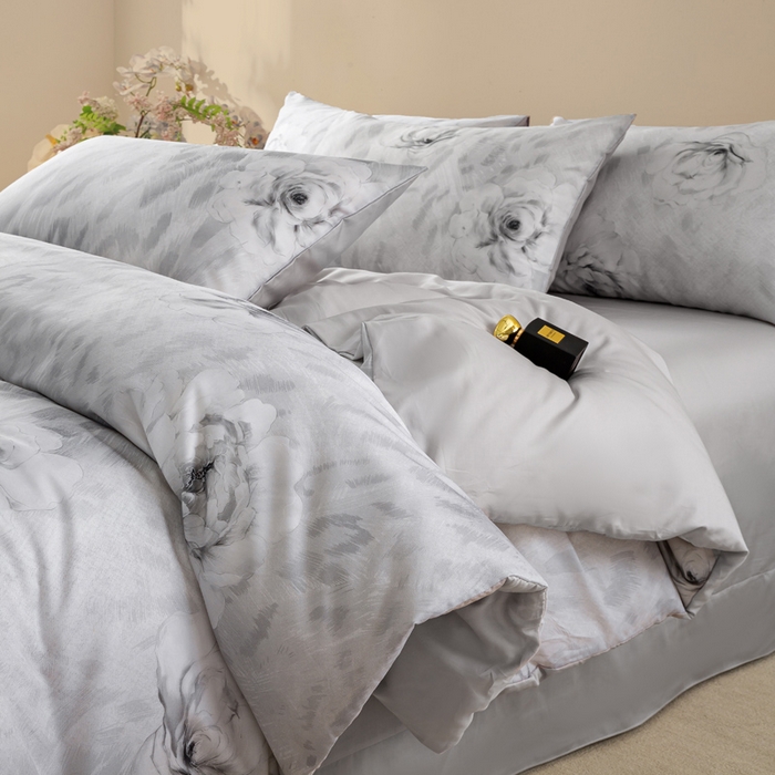 91家纺网 家纺一手货源 找家纺 麦田家纺 2025新款50S莱赛尔天丝印花四件套 豹纹诱惑-灰