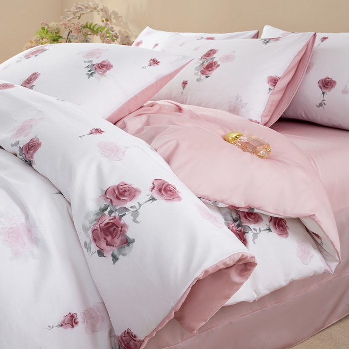 91家纺网 家纺一手货源 找家纺 麦田家纺 2025新款50S莱赛尔天丝印花四件套 玫瑰雅韵