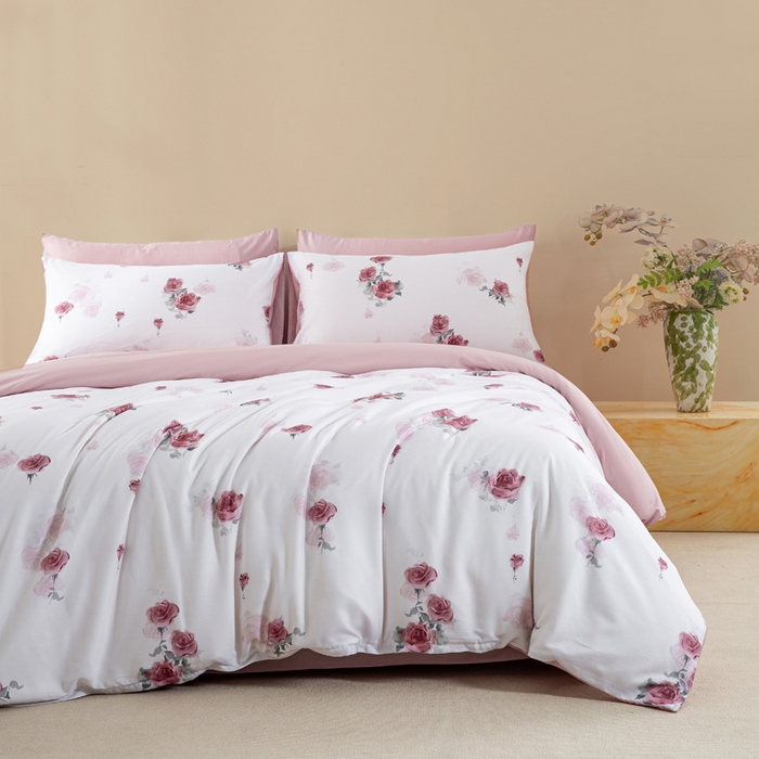 91家纺网 家纺一手货源 找家纺 麦田家纺 2025新款50S莱赛尔天丝印花四件套 玫瑰雅韵