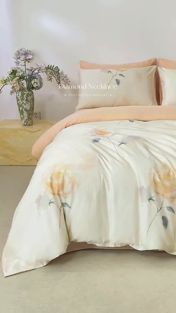 91家纺网 家纺一手货源 找家纺 麦田家纺 2025新款50S莱赛尔天丝印花四件套 绮梦-玉