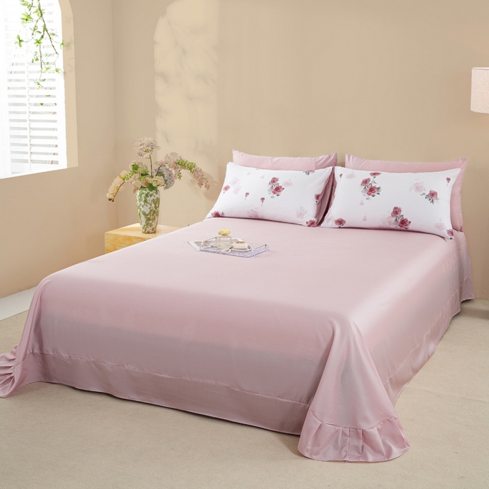 91家纺网 家纺一手货源 找家纺 麦田家纺 2025新款50S莱赛尔天丝印花四件套 玫瑰雅韵