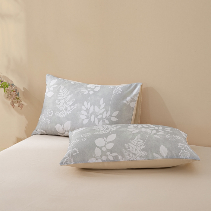 91家纺网 家纺一手货源 找家纺 麦田家纺 2025新款50S莱赛尔天丝印花四件套 叶影-灰