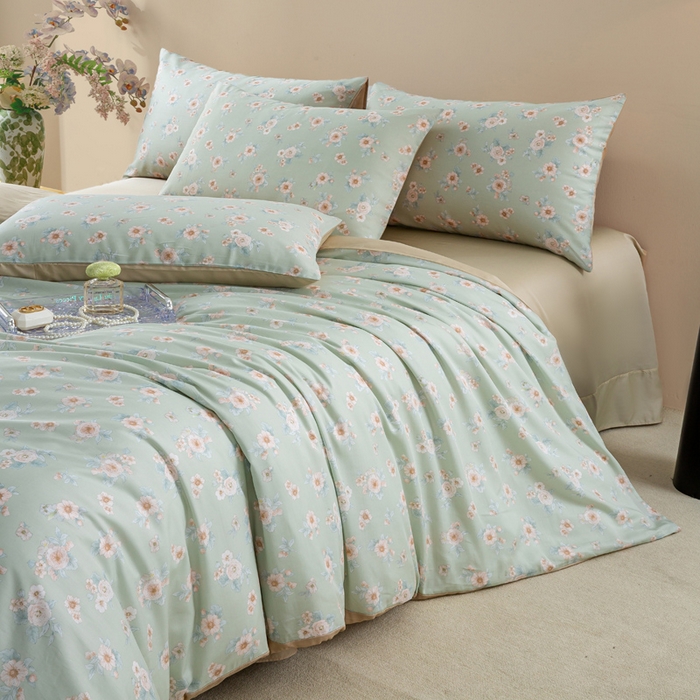 91家纺网 家纺一手货源 找家纺 麦田家纺 2025新款50S莱赛尔天丝印花四件套 雾里看花