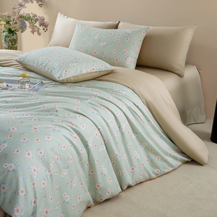 91家纺网 家纺一手货源 找家纺 麦田家纺 2025新款50S莱赛尔天丝印花四件套 雾里看花