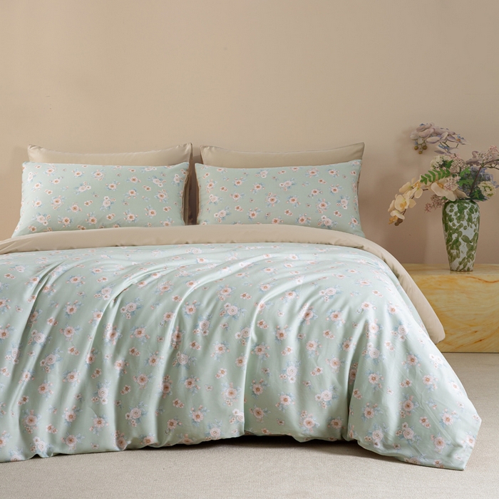 91家纺网 家纺一手货源 找家纺 麦田家纺 2025新款50S莱赛尔天丝印花四件套 雾里看花