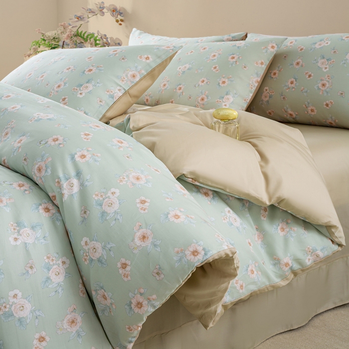 91家纺网 家纺一手货源 找家纺 麦田家纺 2025新款50S莱赛尔天丝印花四件套 雾里看花