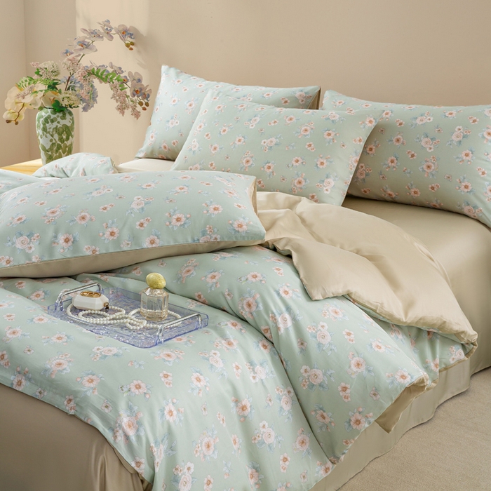 91家纺网 家纺一手货源 找家纺 麦田家纺 2025新款50S莱赛尔天丝印花四件套 雾里看花