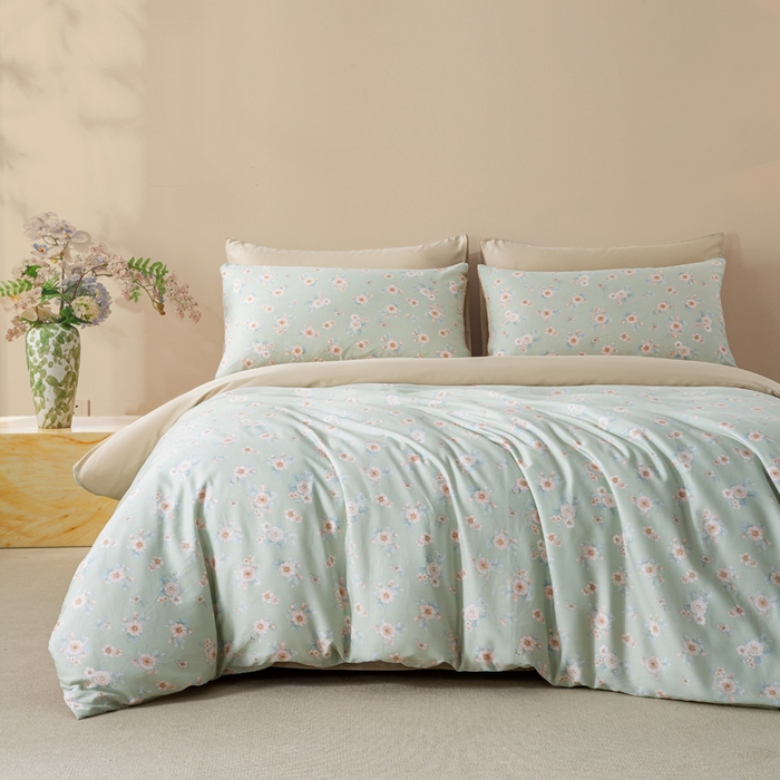 91家纺网 家纺一手货源 找家纺 麦田家纺 2025新款50S莱赛尔天丝印花四件套 雾里看花