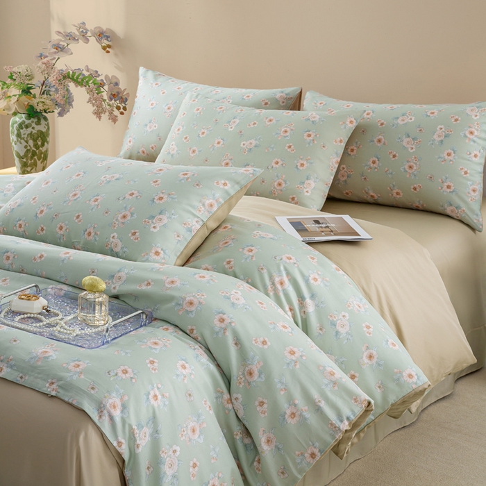 91家纺网 家纺一手货源 找家纺 麦田家纺 2025新款50S莱赛尔天丝印花四件套 雾里看花