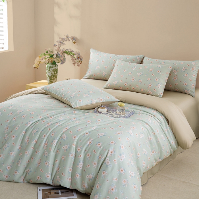 91家纺网 家纺一手货源 找家纺 麦田家纺 2025新款50S莱赛尔天丝印花四件套 雾里看花