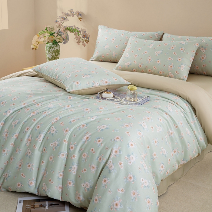 91家纺网 家纺一手货源 找家纺 麦田家纺 2025新款50S莱赛尔天丝印花四件套 雾里看花