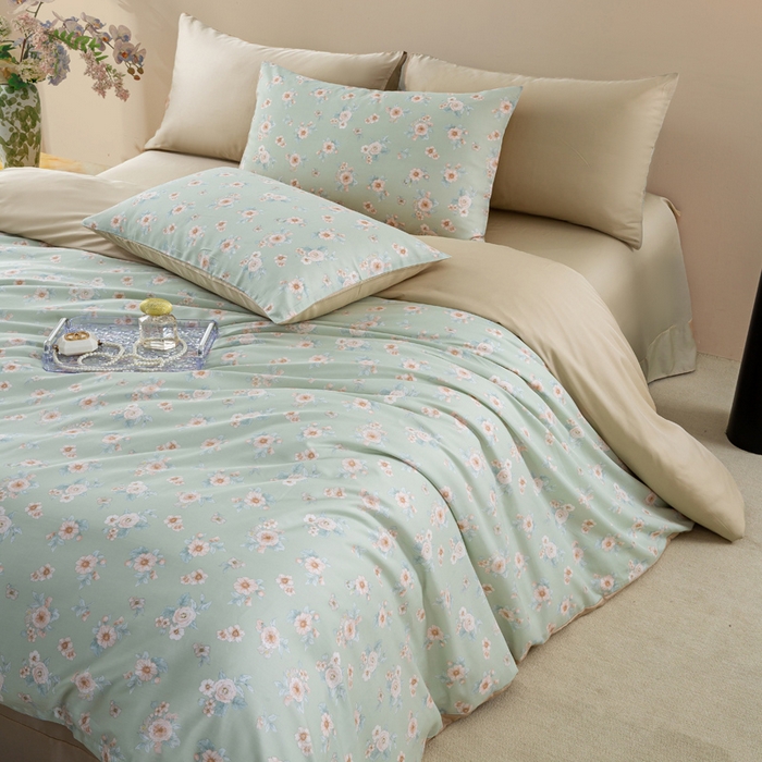 91家纺网 家纺一手货源 找家纺 麦田家纺 2025新款50S莱赛尔天丝印花四件套 雾里看花