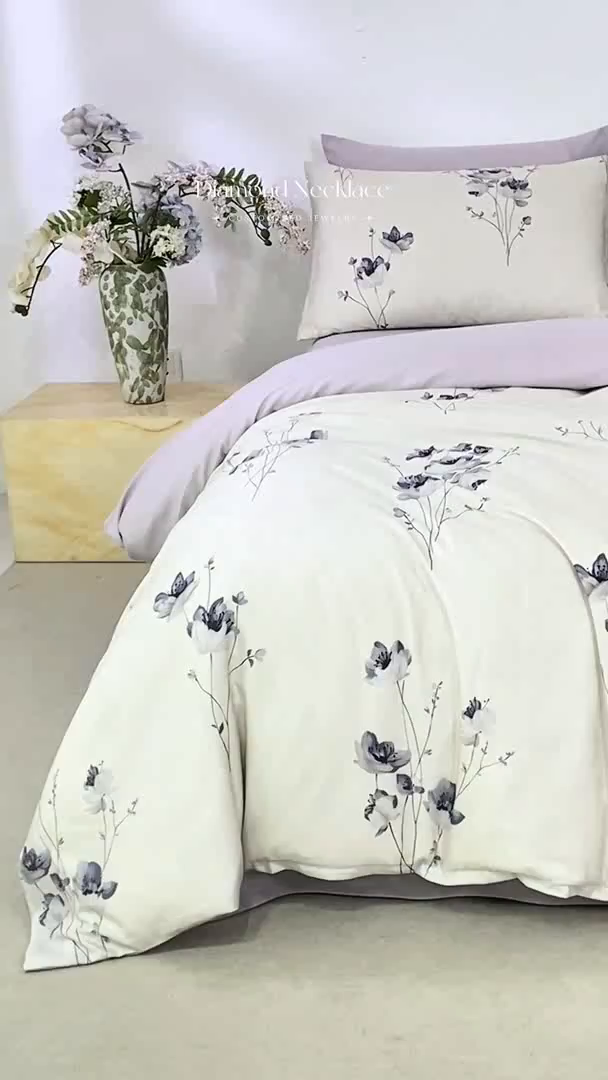 91家纺网 家纺一手货源 找家纺 麦田家纺 2025新款50S莱赛尔天丝印花四件套 蓝韵生香