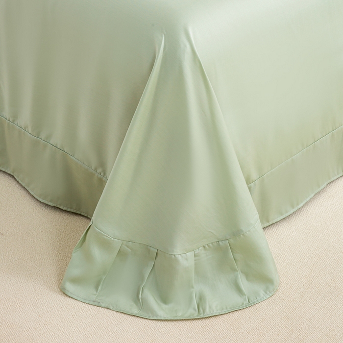 91家纺网 家纺一手货源 找家纺 麦田家纺 2025新款50S莱赛尔天丝印花四件套 叶语-绿