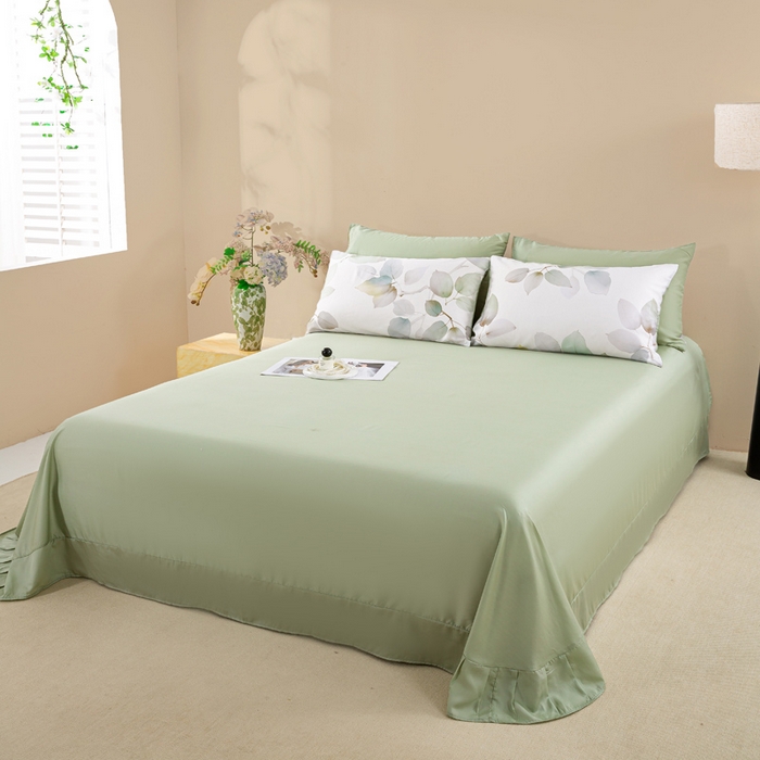 91家纺网 家纺一手货源 找家纺 麦田家纺 2025新款50S莱赛尔天丝印花四件套 叶语-绿