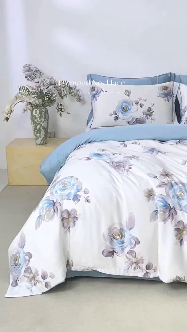 91家纺网 家纺一手货源 找家纺 麦田家纺 2025新款50S莱赛尔天丝印花四件套 安妮玫瑰