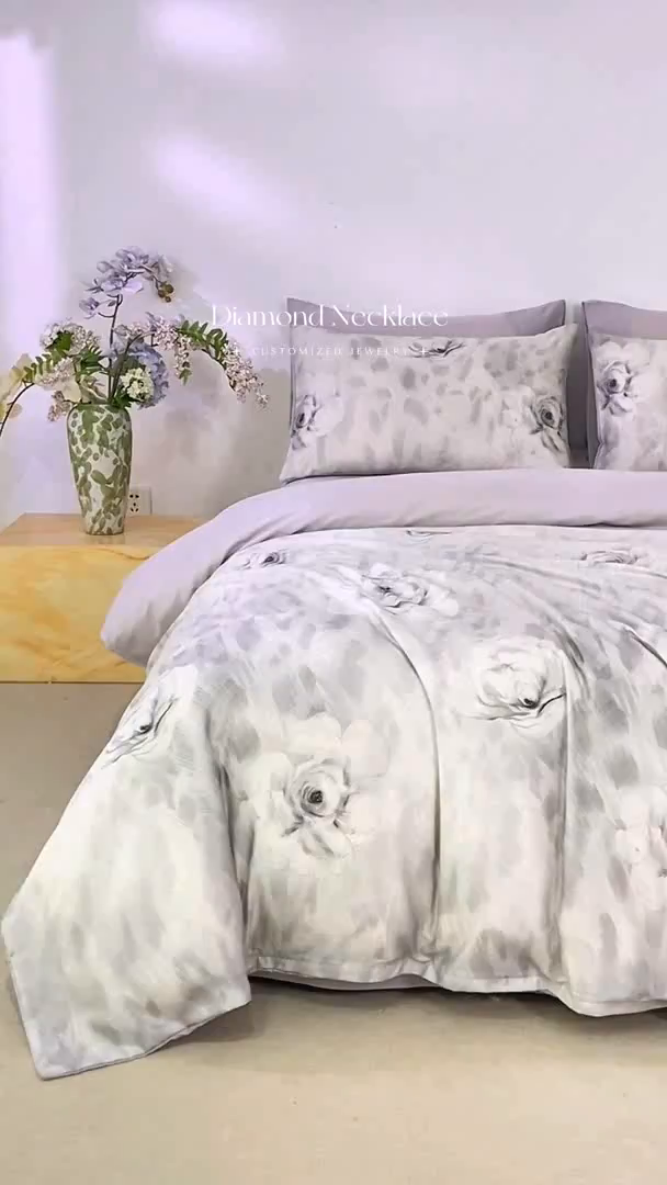 91家纺网 家纺一手货源 找家纺 麦田家纺 2025新款50S莱赛尔天丝印花四件套 豹纹诱惑-灰